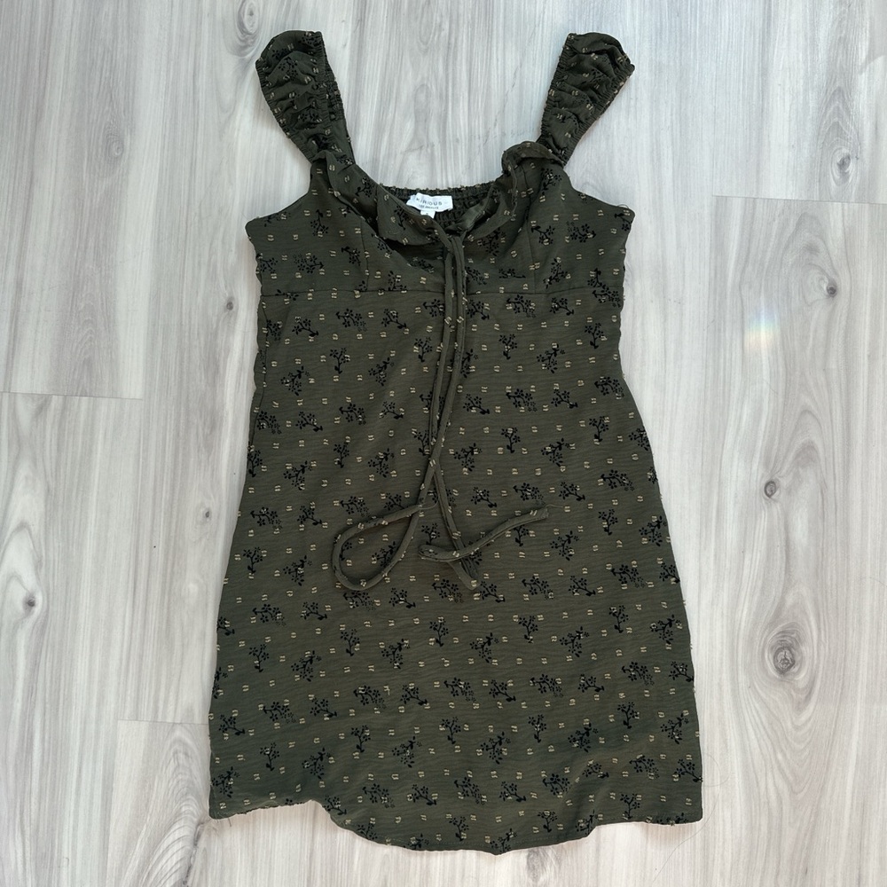 Green Floral Dress with Ruffled Straps
